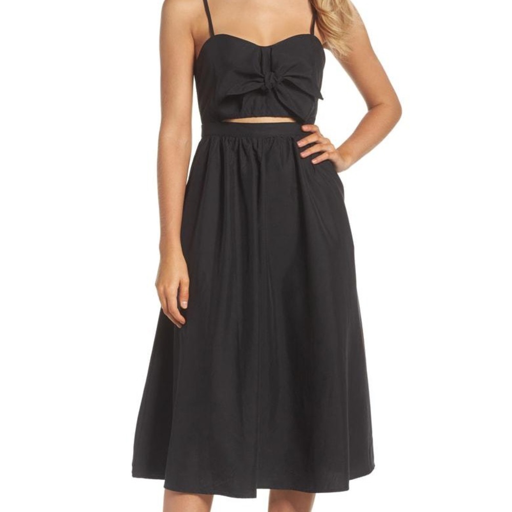 BARDOT Tie Front Midi Dress In Black, size 6/S
